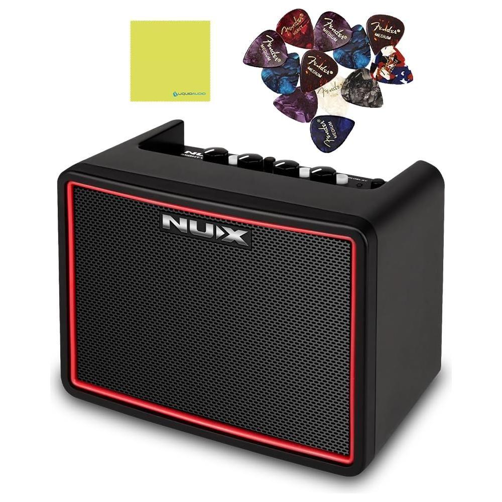 NUX Mighty Lite MKII Portable Desktop Modeling Guitar Amplifier Bundle w/12x Guitar Picks and Liquid Audio Polishing Cloth